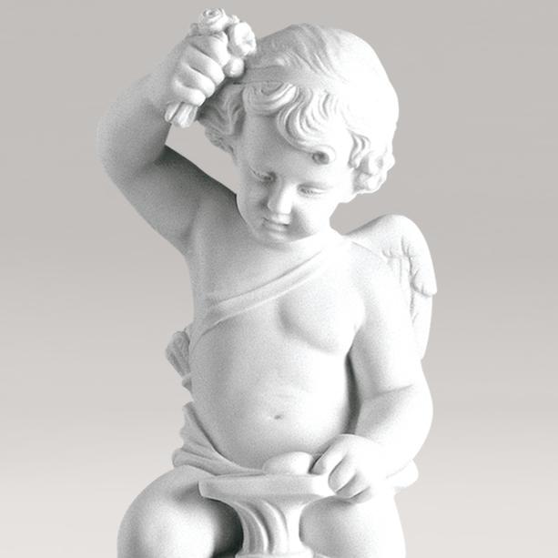 Marmorguss Skulptur Engel auf Sockel - Engel Carino