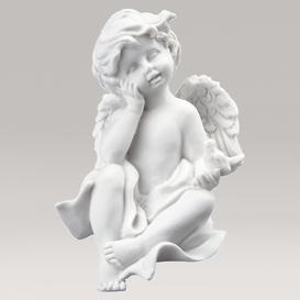Sitzender Engel Skulptur aus Marmorguss - Träumender Engel