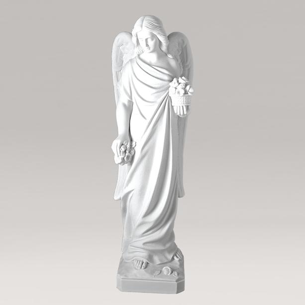 Marmorguss Engelskulptur mit Blumen - Engel Divino
