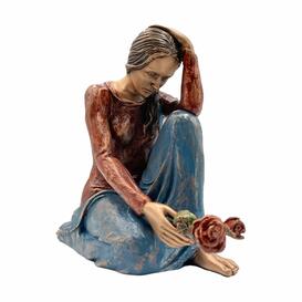 Handbemalte Bronze Frauen Skulptur - Frau mit Rose