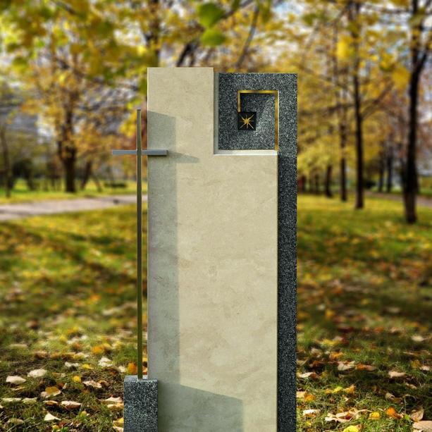 Moderner Grabstein für Urnengrab mit Metall Kreuz - Carmina