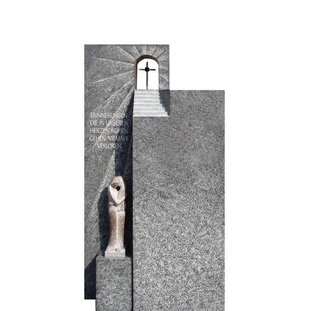 Doppelgrabstein modern Granit mit Figuren - Orgon