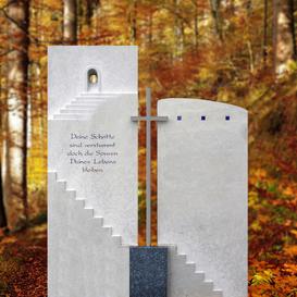 Mehrteiliger Doppelgrabstein modern Treppe & Kreuz -...