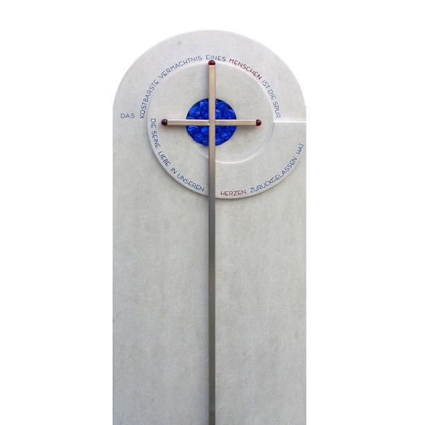 Urnengrabmal Kalkstein modern blaues Glas & Kreuz - Toulon