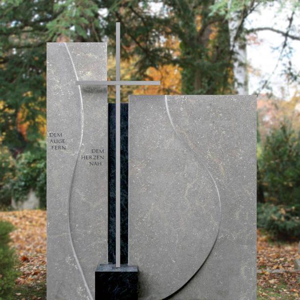 Grabstein Urnengrab zweiteilig mit Metall Kreuz - Ponto