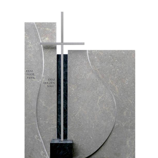 Grabstein Urnengrab zweiteilig mit Metall Kreuz - Ponto