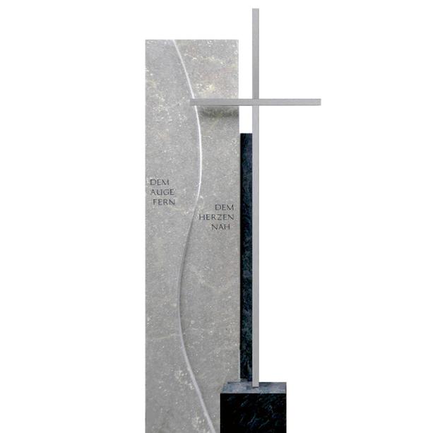 Gedenkstein Familiengrab zweiteilig mit Metall Kreuz - Savoca