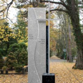 Gedenkstein Familiengrab zweiteilig mit Metall Kreuz -...