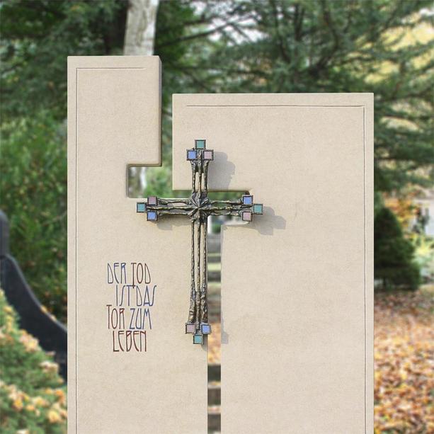 Grabstein für Doppelgrab mit Bronze Kreuz - Capretti