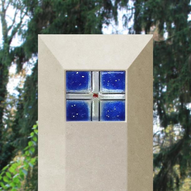 Urnengrabmal modern mit blauem Glas kaufen - Marino