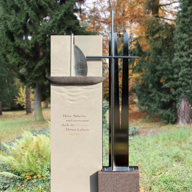 Grabdenkmal modern Edelstahl Kreuz & Boot - Entella