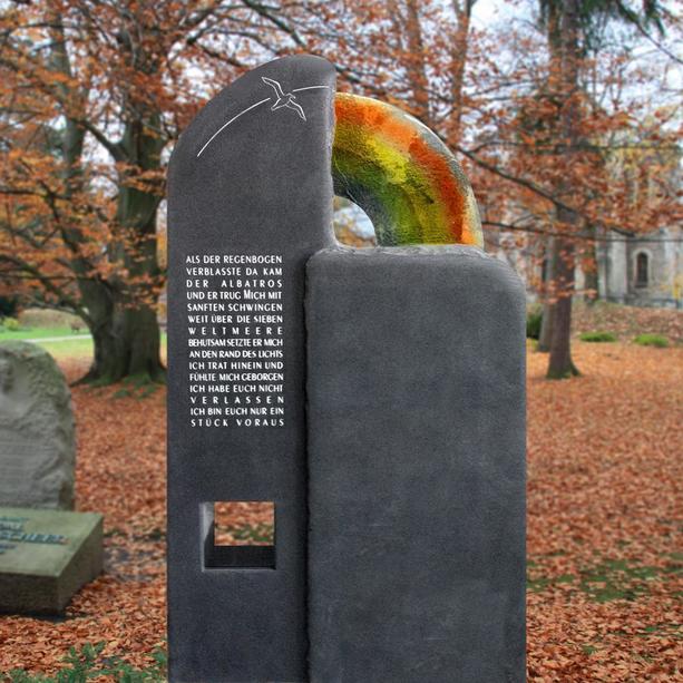Denkmal Grab mit Vogel & buntem Glas - Piana