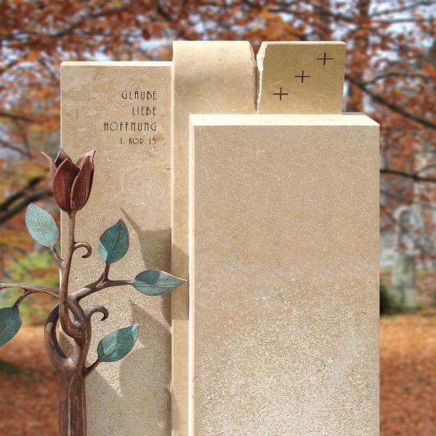 Grabmal Naturstein Bronze modern mit Rose bestellen - Poesia