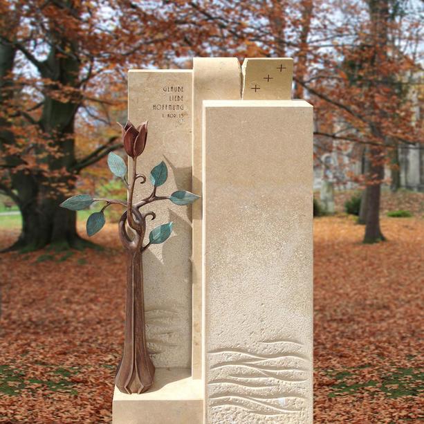 Doppelgrabstein modern Bronze mit Blume kaufen - Poesia