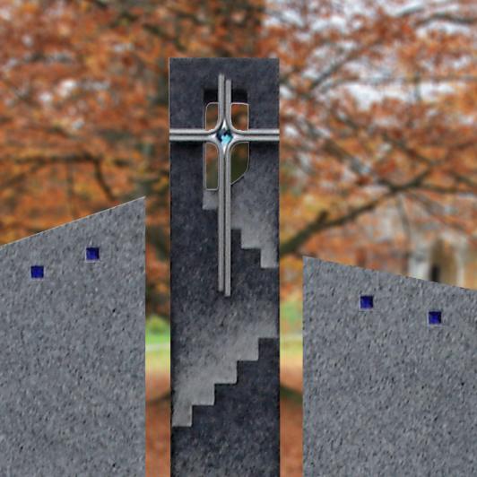 Grabstein Granit modern dreiteilig Metall Kreuz - Remigio