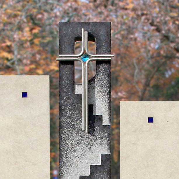 Urnengrabstein Kalkstein Granit dreiteilig mit Kreuz - Sottana