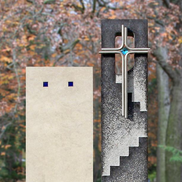 Grabzeichen Urnengrab Naturstein zweiteilig Kreuz - Nicosia