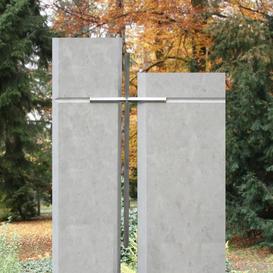 Grabstein Kalkstein hell zweiteilig mit Metall Kreuz -...