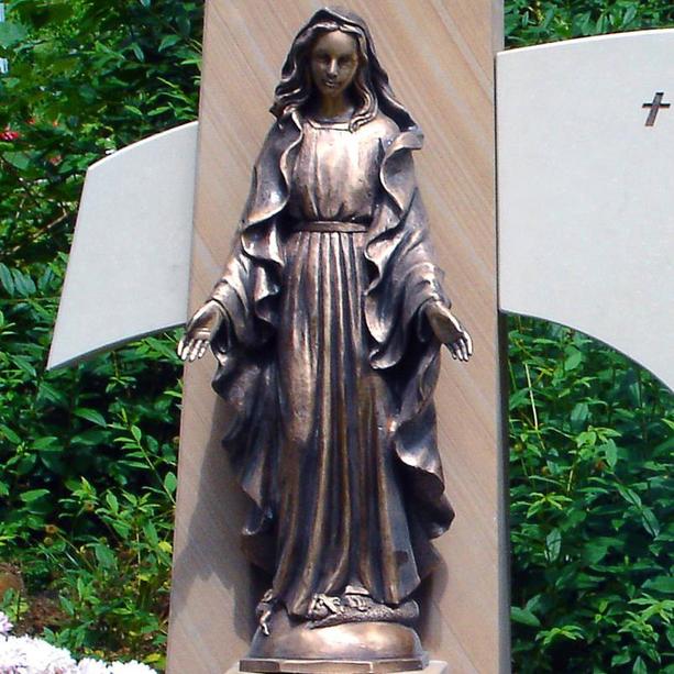 Moderner Doppelgrabstein Bronze Grabfigur Madonna  - Marini