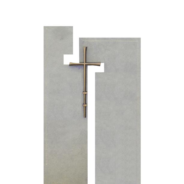 Urnengrabstein Naturstein zweiteilig Edelstahl Kreuz - Laterano