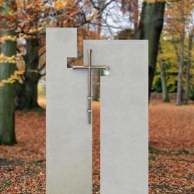 Urnengrabstein Naturstein zweiteilig Edelstahl Kreuz -...