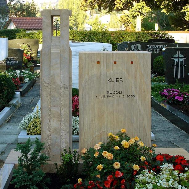 Sandstein Grabstein mit Edelstahl Kreuz mehrfarbig - Lorenzo