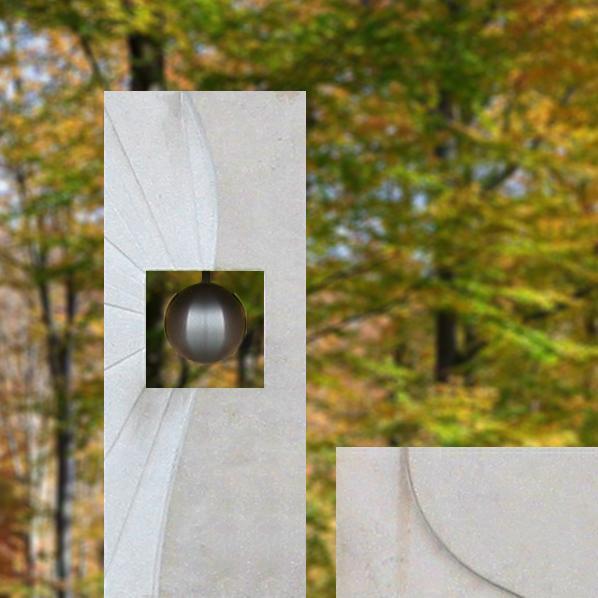 Urnengrabstein Kalkstein zweiteilig Edelstahl Kugel - Corona