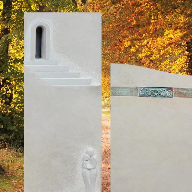 Schöner Doppelgrabstein zweiteilig mit Figuren Relief - Addio