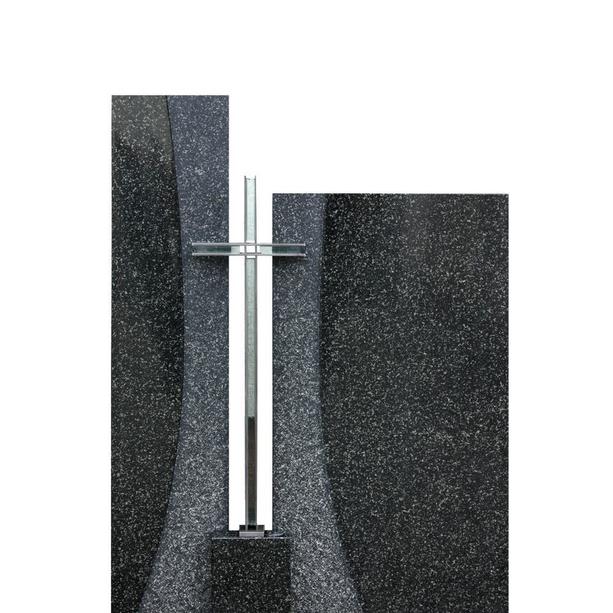 Zweiteiliges Grabmal Granit schwarz mit Kreuz - Sagoma