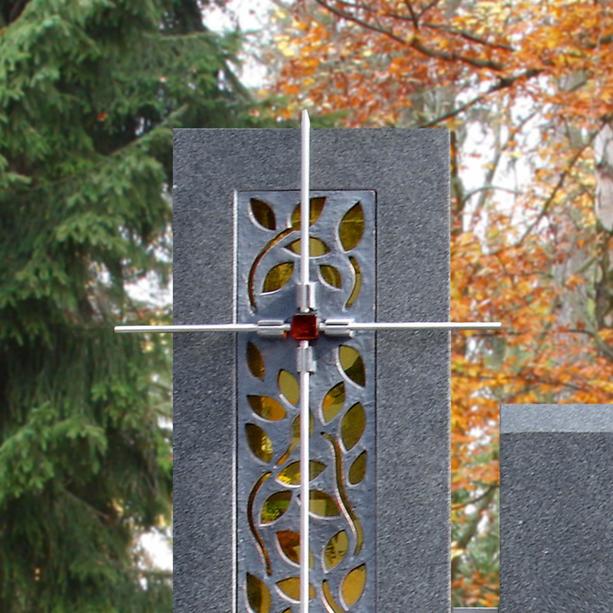 Granit Grabstein dunkel mit Blume & Kreuz - Grazioso
