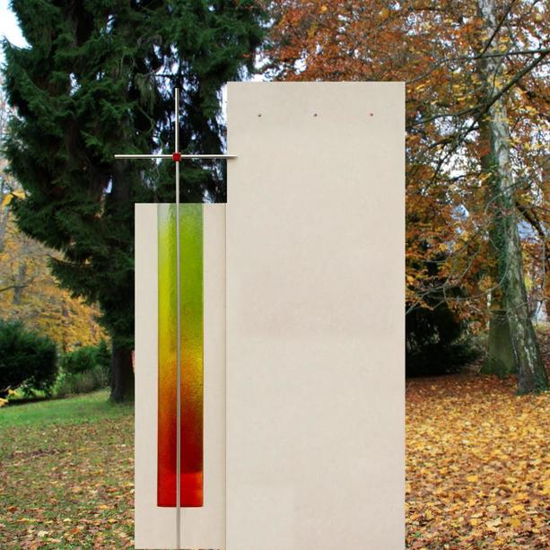 Grabstein modern farbiges Glas mit Metallkreuz - Colorata