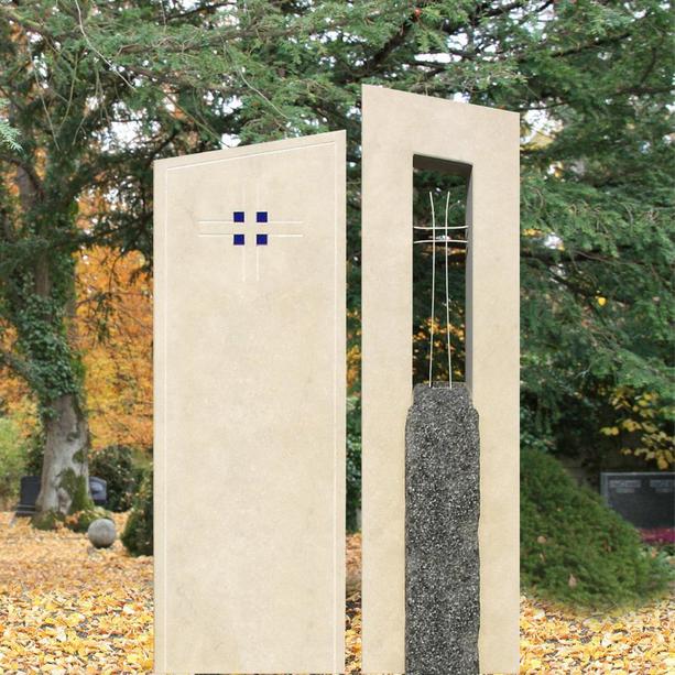 Doppelgrabstein aus Natursteinen modern mit Kreuz - Volturno