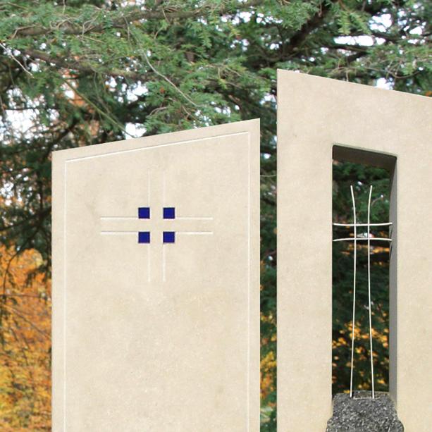 Doppelgrabstein aus Natursteinen modern mit Kreuz - Volturno