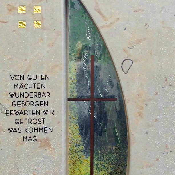 Schöner Grabstein Naturstein Bronze & Glas - Vetro