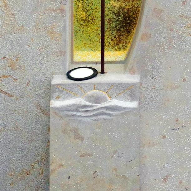 Schöner Grabstein Naturstein Bronze & Glas - Vetro
