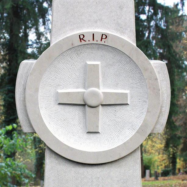 Grabdenkmal Doppelgrab Naturstein hell mit Kreuz - Antico