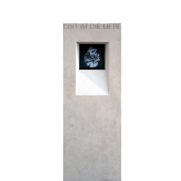 Grabstein Kalkstein mit Madonna Bild aus Glas - Madre