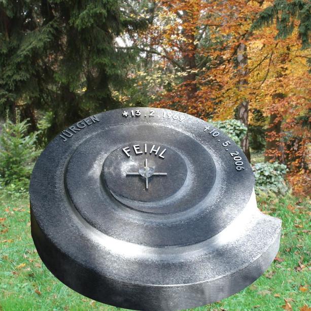 Grabstein Urnengrab liegend Granit schwarz rund - Libero