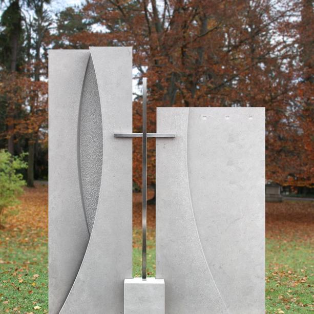 Grabstein modern zweiteilig mit Edelstahl Kreuz - Maurian