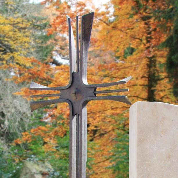 Grabstein Doppelgrab rund mit Bronze Kreuz - Tondo