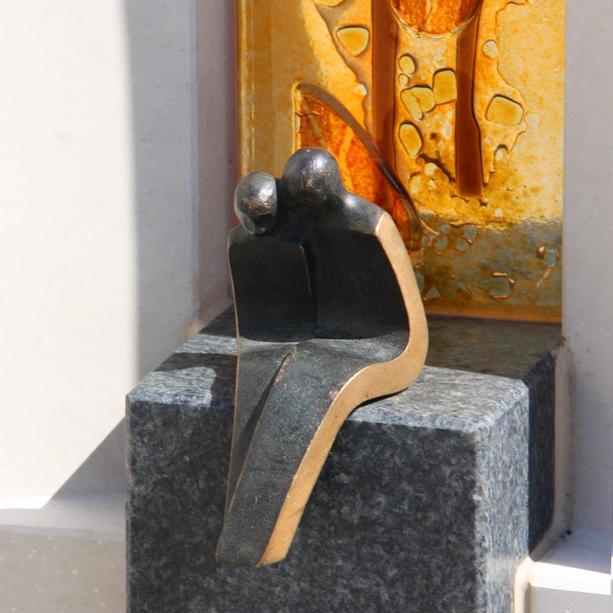 Moderner Grabstein Urnengrab Glas & Bronze Figuren - Amico