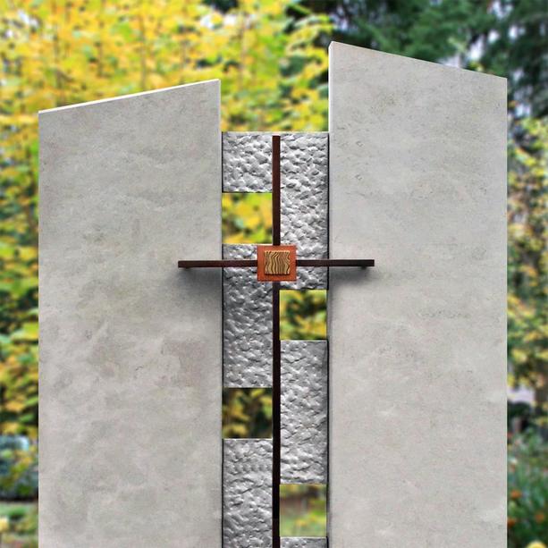 Doppelgrabmal Naturstein Design mit Metallkreuz - Elevado