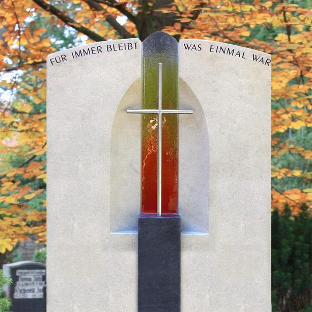 Urnengrabstein Rainbow Glas mit Edelstahl Kreuz - Lumos