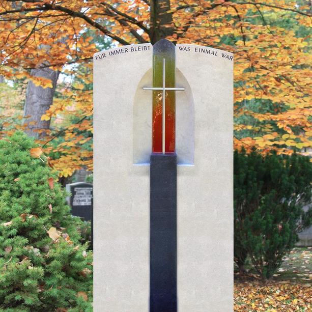Doppelgrabstein stehend Rainbow Farbglas mit Kreuz - Lumos