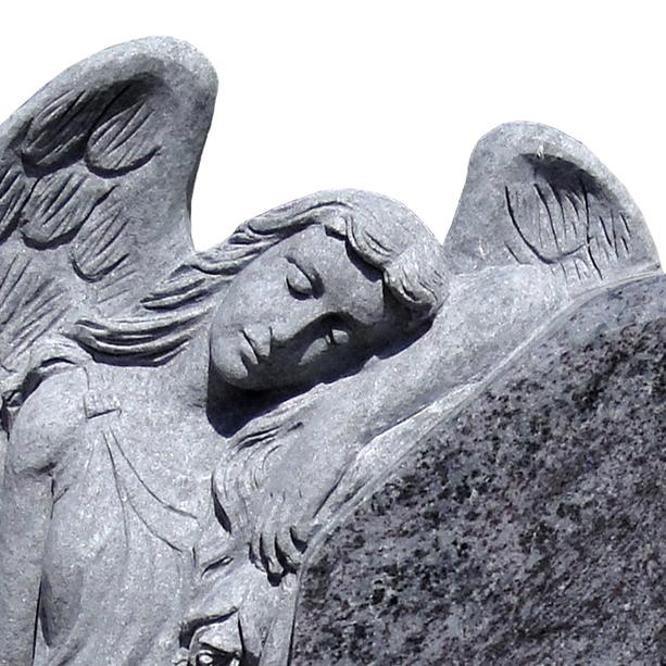 Granit Doppelgrabstein mit Engel Skulptur - Seraphina