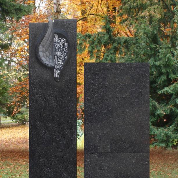 Doppelgrabstein Granit schwarz romantisch mit Flügel - Diaphne