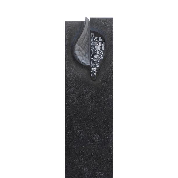 Schwarzer Urnengrabstein Granit Stele mit Flügel Relief - Fleurie