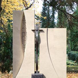 Modernes Grabdenkmal Naturstein zweiteilig gro mit Kreuz...