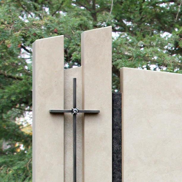 Naturstein Urnengrabmal zweiteilig modern mit Kreuz - Clemenza