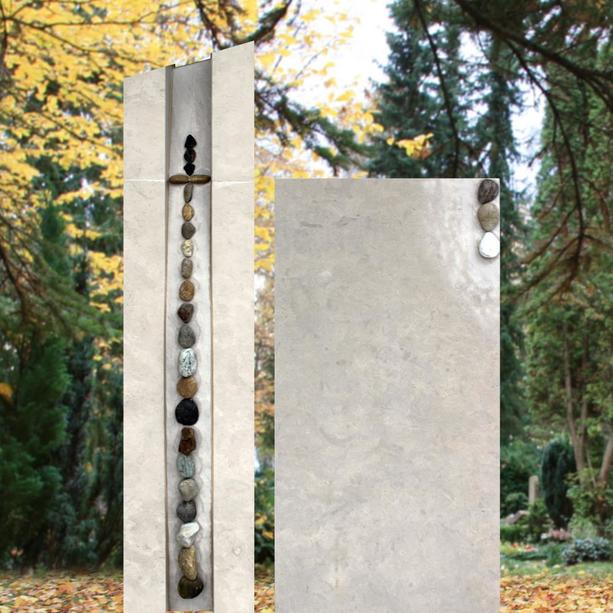 Schöner Grabstein modern zweiteilig bunte Kieselsteine - Calvario